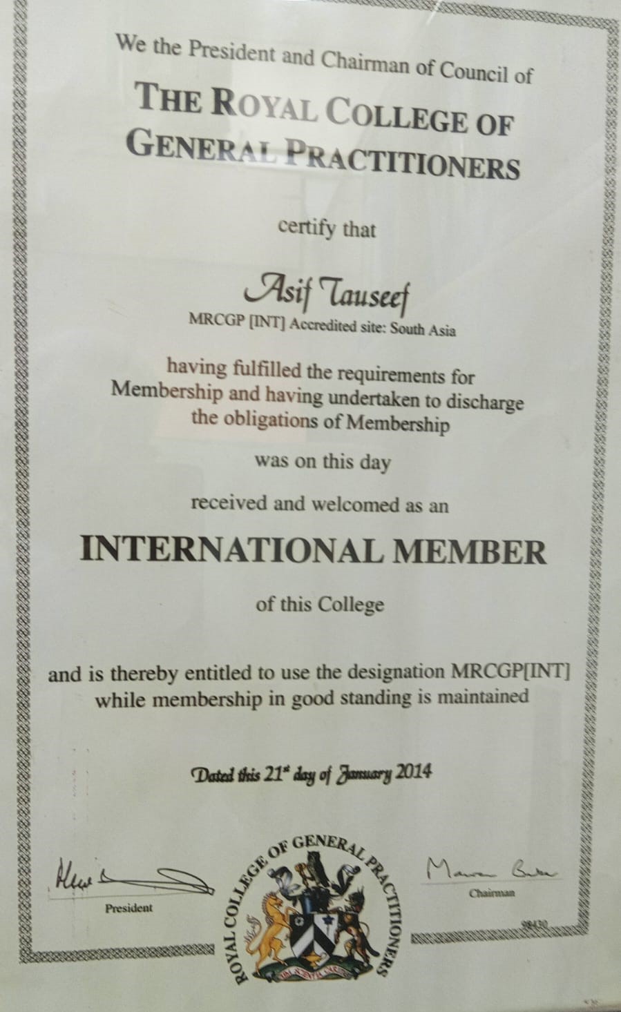 MRCGP (Intl) UK